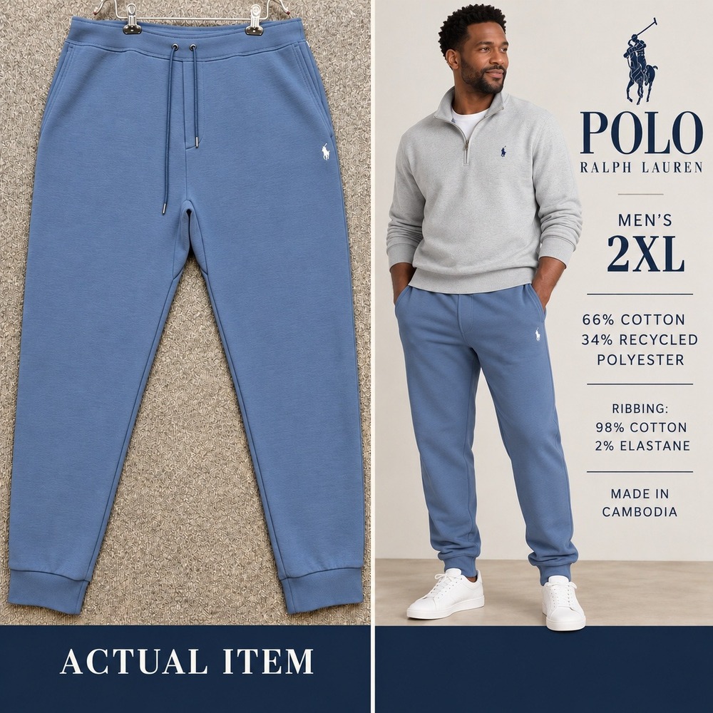 Polo Ralph Lauren Joggers Mens 2XL Tall Blue Cotton Blend Sweatpants Good Preppy